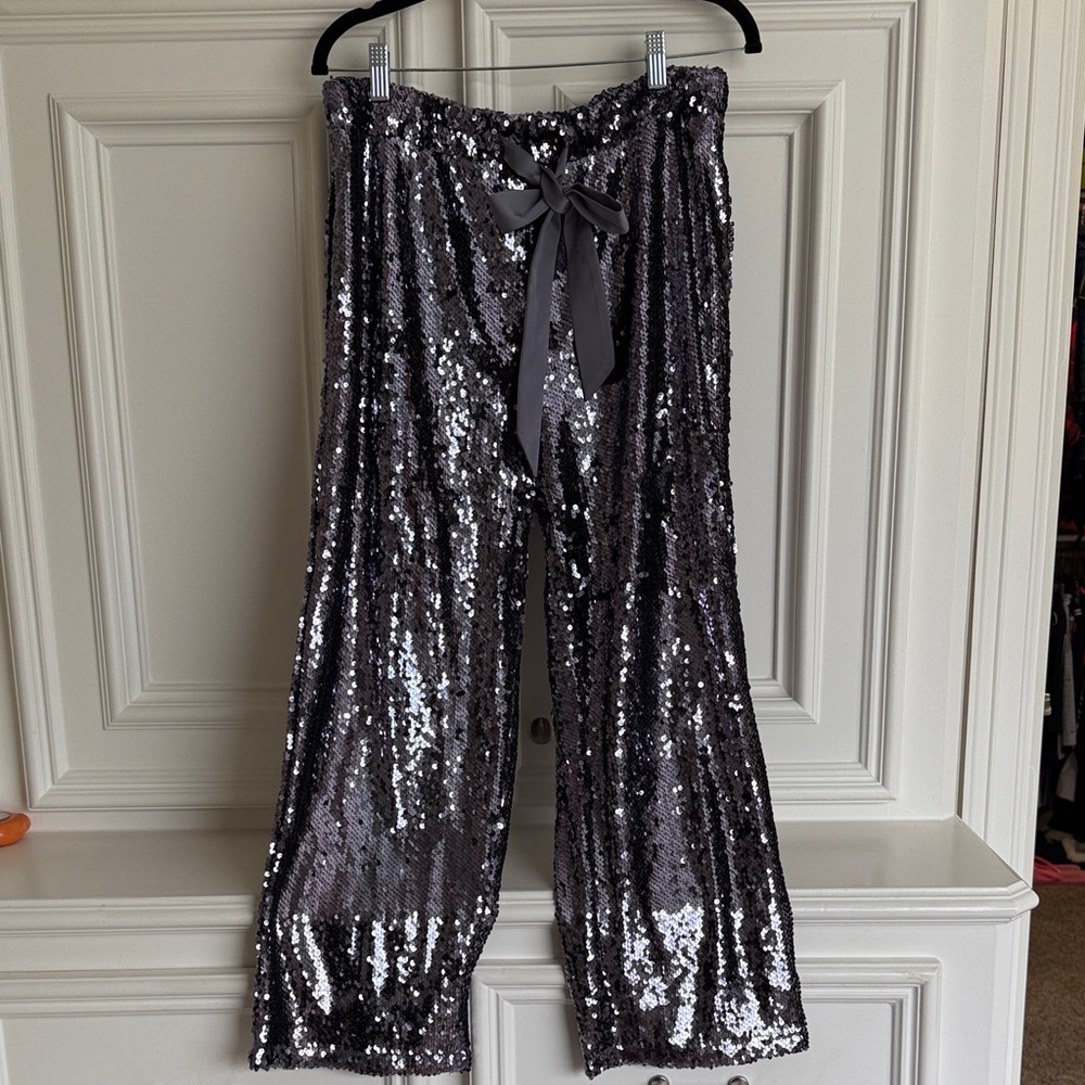 Listicle Silver Sequin Wide Leg Pants